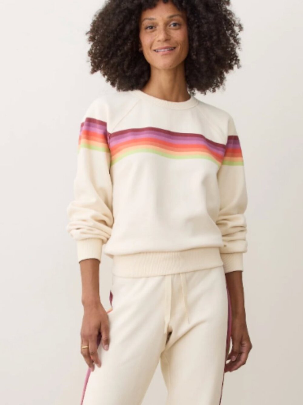 Marine Layer Cloud 9 Anytime S2S Sweatshirt white cream rainbow l large stripe